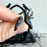 Crow Stud Earrings - Hand Painted Wooden Jewelry