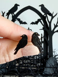 Crow Stud Earrings - Hand Painted Wooden Jewelry