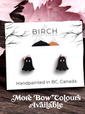 Black and Pink Ghost Stud Earrings - Wooden Halloween Earrings