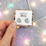 Iridescent Light Blue Sparkle Christmas Ornament Stud Earrings - Moon & Stars