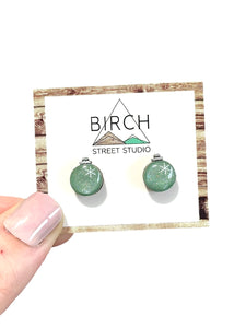 Iridescent Bauble Ornament Studs - Light Green w/Snowflake