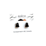 Black and Pink Ghost Stud Earrings - Wooden Halloween Earrings
