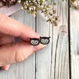 Owl Earrings, Hand Painted Wooden Owl Stud Earrings