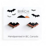 Bat Earrings – Wooden Halloween Studs | Hand Painted Bat Jewelry | Gothic Earrings with Surgical Steel Posts