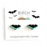 Bat Earrings – Wooden Halloween Studs | Hand Painted Bat Jewelry | Gothic Earrings with Surgical Steel Posts