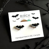 Bat Earrings – Wooden Halloween Studs | Hand Painted Bat Jewelry | Gothic Earrings with Surgical Steel Posts