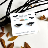 Bat Earrings – Wooden Halloween Studs | Hand Painted Bat Jewelry | Gothic Earrings with Surgical Steel Posts