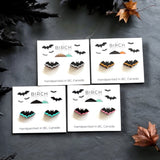 Bat Earrings – Wooden Halloween Studs | Hand Painted Bat Jewelry | Gothic Earrings with Surgical Steel Posts