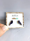 Raven Stud Earrings - Hand Painted Wooden Jewelry