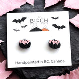 Pink Pumpkin Stud Earrings, Black and Pink Spooky Halloween Pumpkins, Hand Painted Wooden Studs, Pastel Halloween, Drippy Pumpkins,