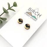 Wood Stud Earrings - Black Gold Chevron Design with Hypoallergenic Posts  (CHEVR)