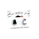 Ghost Stud Earrings, Boojee Ghosts with Bow, Halloween Earrings, Wood Studs with Hypoallergenic Posts, Hand Painted Earrings, Cute Ghosts