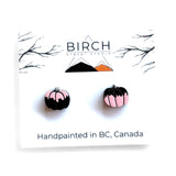 Pink Pumpkin Stud Earrings, Black and Pink Spooky Halloween Pumpkins, Hand Painted Wooden Studs, Pastel Halloween, Drippy Pumpkins,