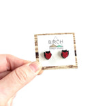 Cat Heart Earrings – Hand Painted Wooden Studs with Surgical Steel Posts  (AN)