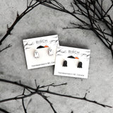 Ghost Stud Earrings, Hand Painted Halloween Ghosts, Wooden White Ghosts, Black Ghosts, or Mix and Match, High Quality Hypoallergenic Posts