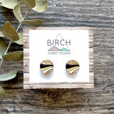 Wood Stud Earrings Small Round Retro Wave | Hand Painted Birch & Maple Jewelry  (RR)