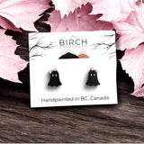 Ghost Stud Earrings, Boojee Ghosts with Bow, Pink and Black Halloween Earrings, Girly Ghosts, Wood Studs with Hypoallergenic Posts