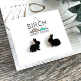 Bunny Rabbit Earrings - Hand Painted Wooden Studs with Surgical Steel Posts  (AN)
