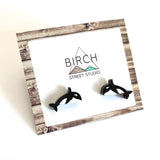 Orca Earrings - Hand Painted Wood Stud Earrings | Hypoallergenic Animal Jewelry  (AN)