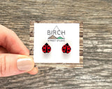 Lady Bug Stud Earrings - Hand Painted Wooden Insect Jewelry with Surgical Steel Posts  (AN)
