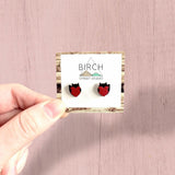 Cat Heart Earrings – Hand Painted Wooden Studs with Surgical Steel Posts  (AN)