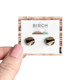 Wood Stud Earrings Small Round Retro Wave | Hand Painted Birch & Maple Jewelry  (RR)