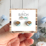 Wood Stud Earrings - Hand Painted Round Wood Studs | Hypoallergenic Post Earrings  (GR)