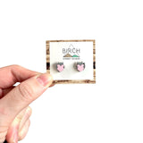 Cat Heart Earrings – Hand Painted Wooden Studs with Surgical Steel Posts  (AN)