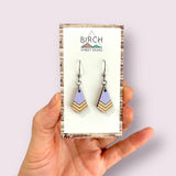 Dangle Earrings, Purple Earrings, Wood Earrings, Wooden Jewelry, Geometric Earrings, Chevron Earrings, Colourful Earrings, Lightweight
