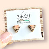 Triangle Stud Earrings, Wood Stud Earrings, Wooden Earrings, Gift for Her, Made in Canada, Bright Summer Earrings,