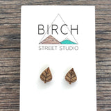 Wooden Leaf Stud Earrings, Surgical Steel Posts, Nature Inspired, Leaves