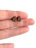 Wooden Leaf Stud Earrings, Surgical Steel Posts, Nature Inspired, Leaves