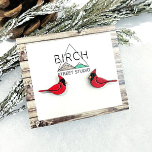 Red Cardinal Stud Earrings