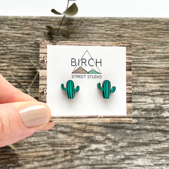 Cactus Earrings / Cactus Jewelry / Wood Earrings / Southwest Earrings / Boho Hypoallergenic / Western Succulent Plant Earrings