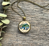 Coastal Bear ~ Hand painted laser cut wood necklace.