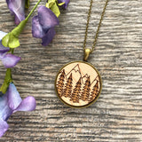 Forest Necklace, Laser cut Wood Necklace, Trees and Mountain Necklace.