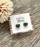 "Gem" Heart Earrings - Shiny Dark Turquoise and Dark Wood