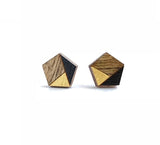 Black and Gold Geometric Earrings, Hexagon Earrings, Wooden Stud Earrings, Geometric Wooden Jewelry | Nickel Free