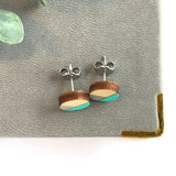 Small Round Earrings, Mint and Silver Earrings Wood, Geometric Earrings Wood Studs, Birthday Gifts For Her, Easter Gifts, Spring Earrings