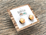 Wooden Earrings / Geometric Earrings / Tiny Stud Earrings / Peach and Gold Wooden Stud Earrings / Gifts for Her / Geometric Stud Earrings