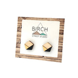 Geometric Stud Earrings, Black and Gold Earrings, Wooden Earrings, Minimalist Geometric Jewelry | Nickel Free