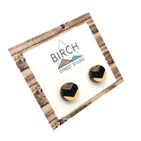 Small Round Geometric Stud Earrings, Chevron Earrings, Black and Gold Dark Wood Studs, Anniversary Gift, Girlfriend Gift | Nickel Free