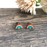 Rainbow and Cloud Earrings, Rainbow Stud Earrings, Cloud  Earrings, Weather Earrings, Wood Studs, Rainbow Pride Jewelry | Nickel Free