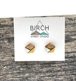 Mustard Earrings, Round Geometric Earrings, Hexagon Stud Earrings, Wooden Earrings, Birthday Gift Idea | Nickel Free