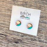 Small Stud Earrings, Mint and Rose Gold Stud Earrings, Geometric Earrings, Teal Green, Wood Studs | Nickel Free