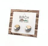 Small Stud Earrings / Birthday Gift / Grey White / Round Wood Geometric Earrings | Nickel Free