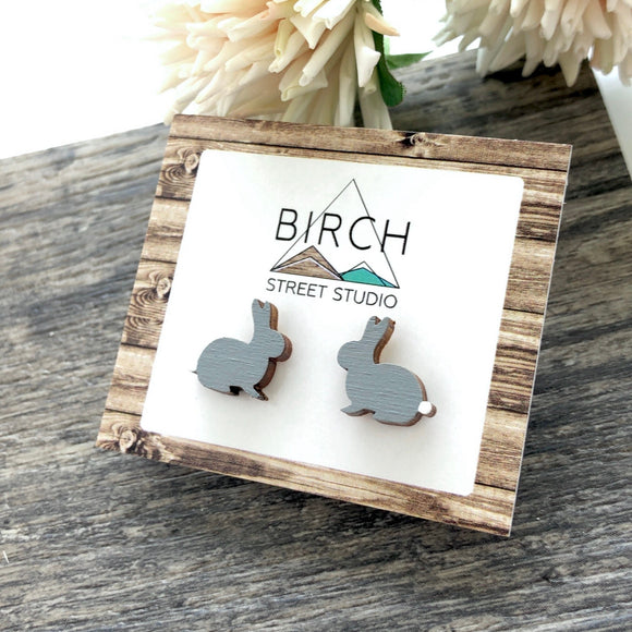 Cute bunny rabbit wooden stud earrings. Black bunny earrings for her. Birthday gift idea for daughter, bunny lover. | Nickel Free