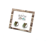 Geometric Earrings, Geometric Stud Earrings, Wooden Earrings, Moss Green and White, Statement Earrings, | Nickel Free