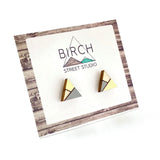 Triangle Earrings Wood / Triangle Stud Earrings / Mismatched Earrings / Geometric Jewelry / Abstract Earrings / Grey and Yellow