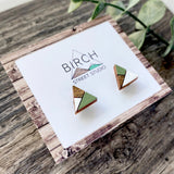 Triangle Earrings Wood / Triangle Stud Earrings / Mismatched Earrings / Geometric Jewelry / Abstract Earrings / Moss Green | Nickel Free